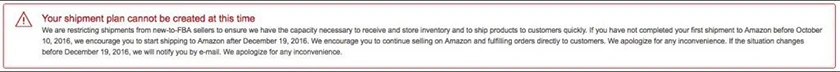 shipment plan cannot be created at this time notice