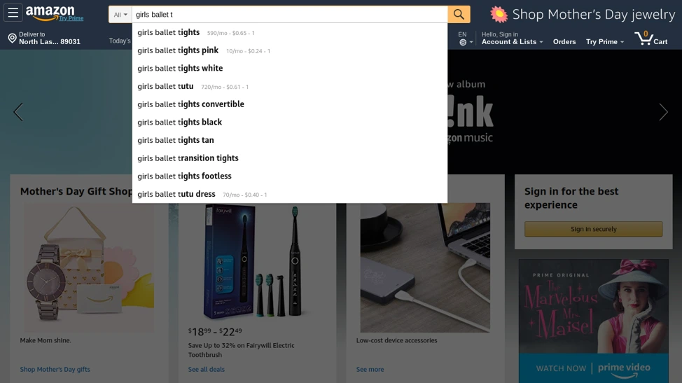 Screenshot of the Amazon search bar explaining the Amazon Alogorithm