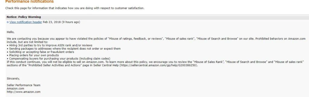 amazon violation email