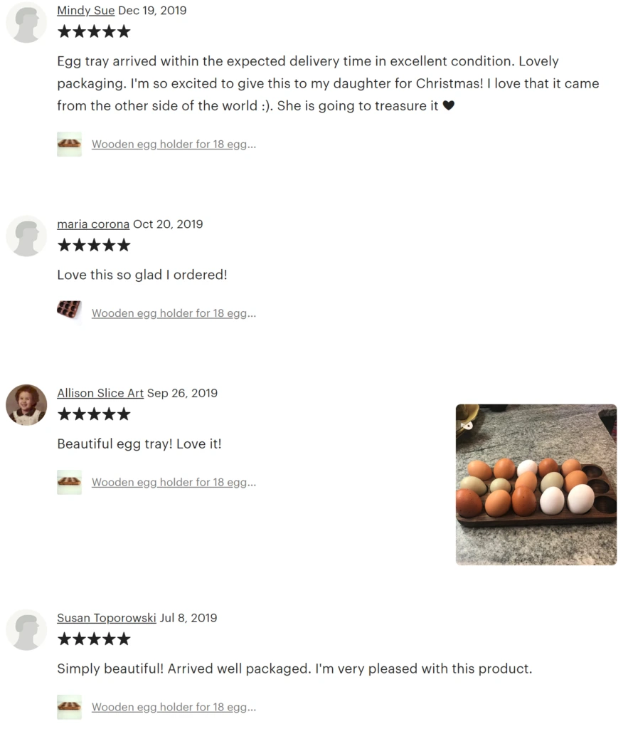 product reviews on Etsy