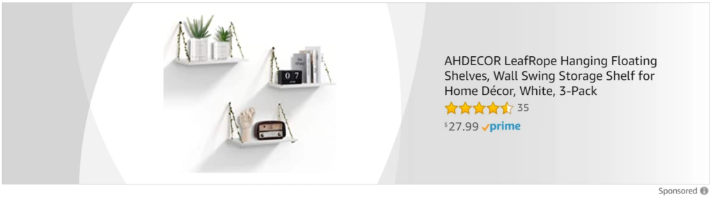screenshot of amazon sponsored ads