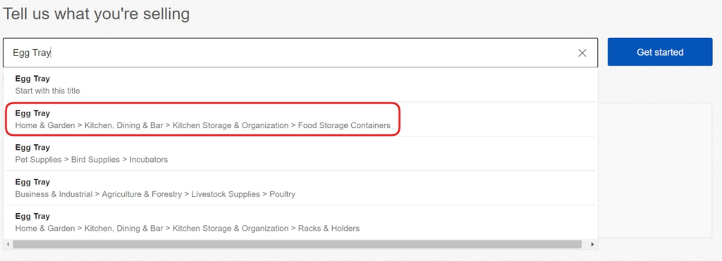 example of a selling product like "egg tray" and it's category