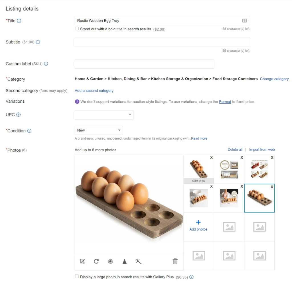 the listing details of your product