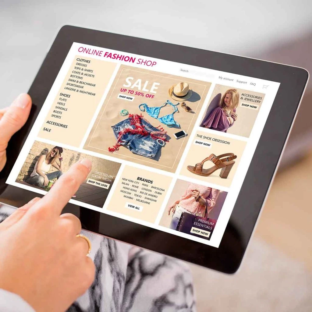 tablet screen with ecommerce storefront