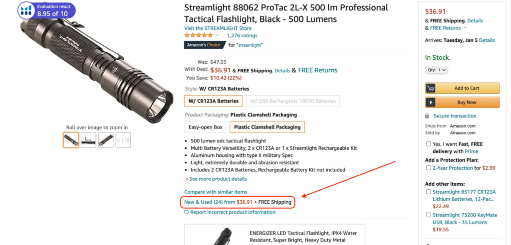 By clicking the New and Used link and browsing all offers for an item.