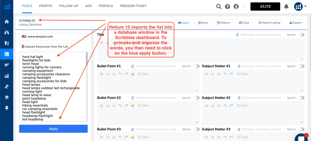 Helium 10 Scribbles - amazon listing optimization tool