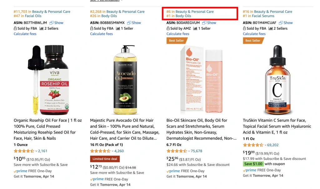 amazon search results for skincare oil