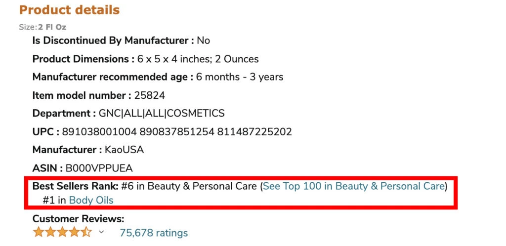 best sellers rank for variation of skincare oil product