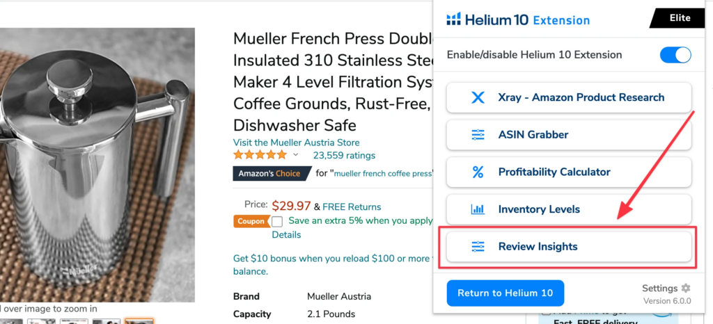 Mueller French Press Double Insulated 310 Stainless Steel Coffee Maker 4 Level