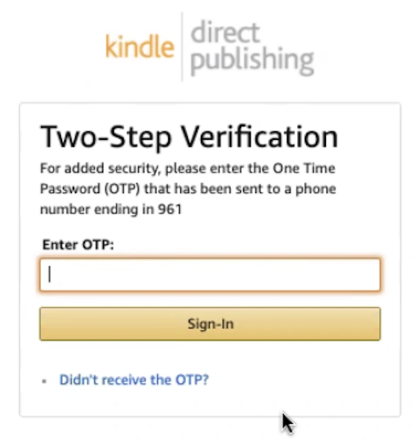 Two-step verification inserting your OTP (One Time Password)