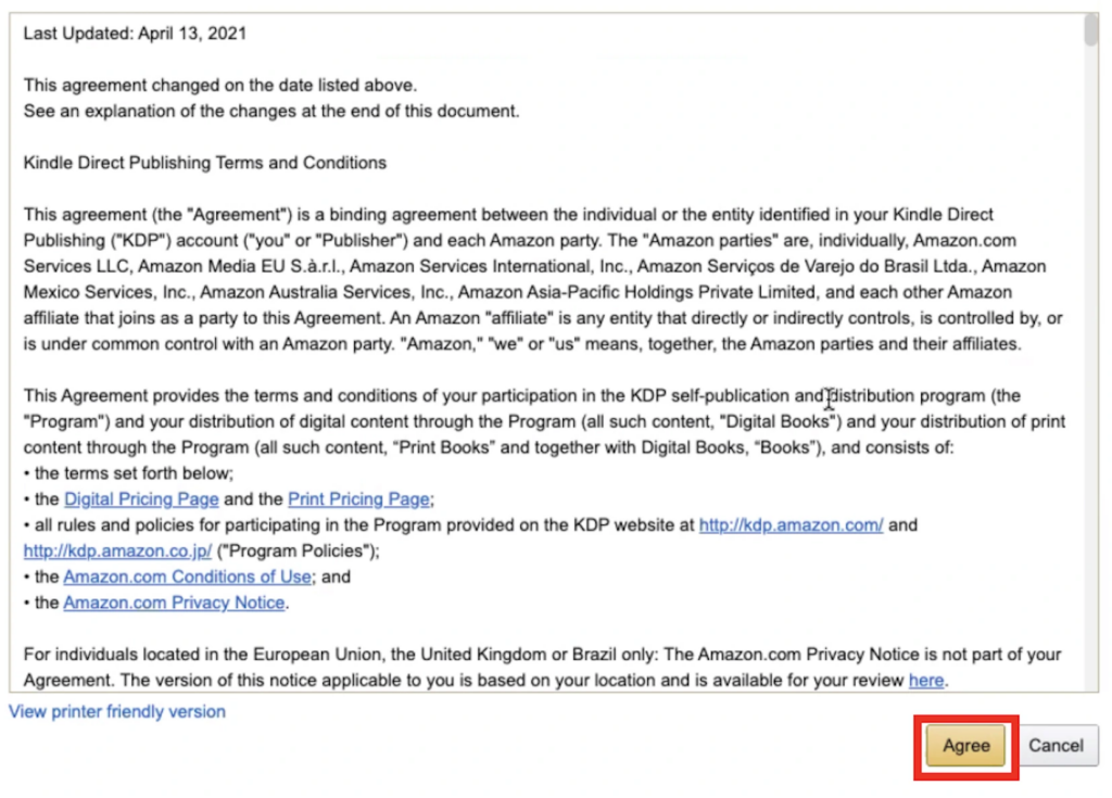 Kindle Direct Publishing Terms and Conditions