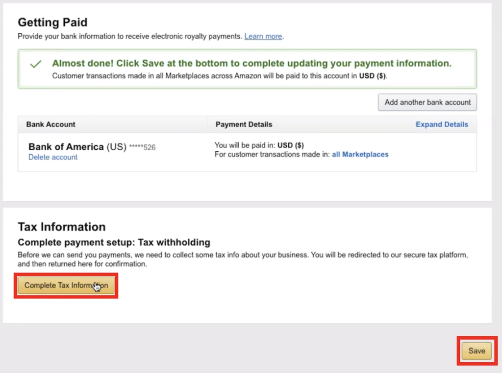 Completing your tax information to get paid in Kindle Direct Publishing