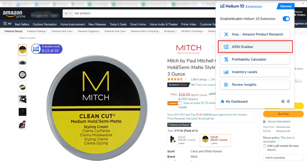 helium 10 chrome extension asin grabber