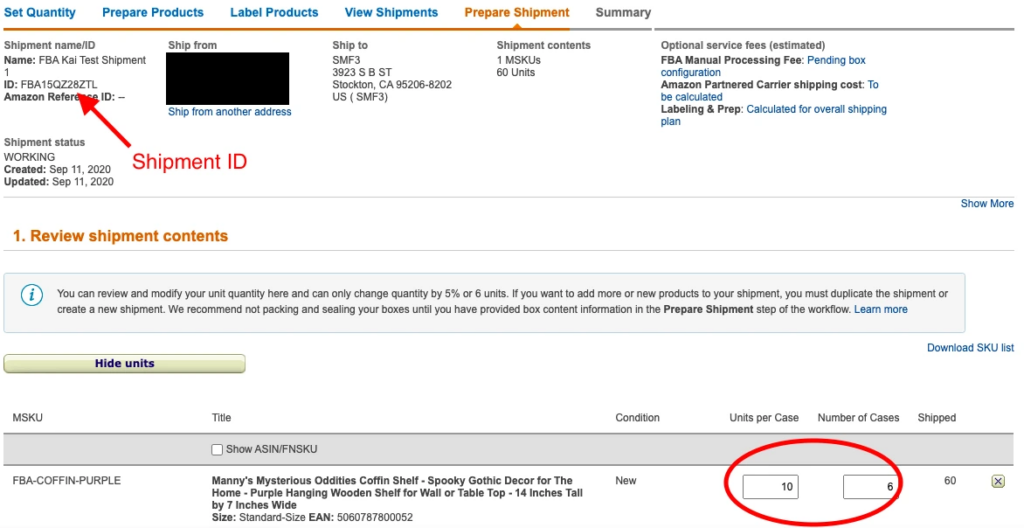 Verify the unit amount and check shipment ID