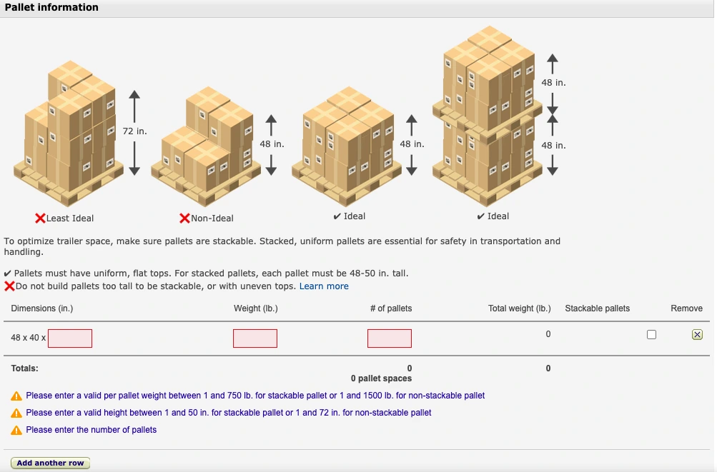 Pallet Information, if you choose LTL