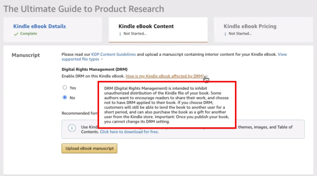 Helium 10 ebook product research screenshot setup