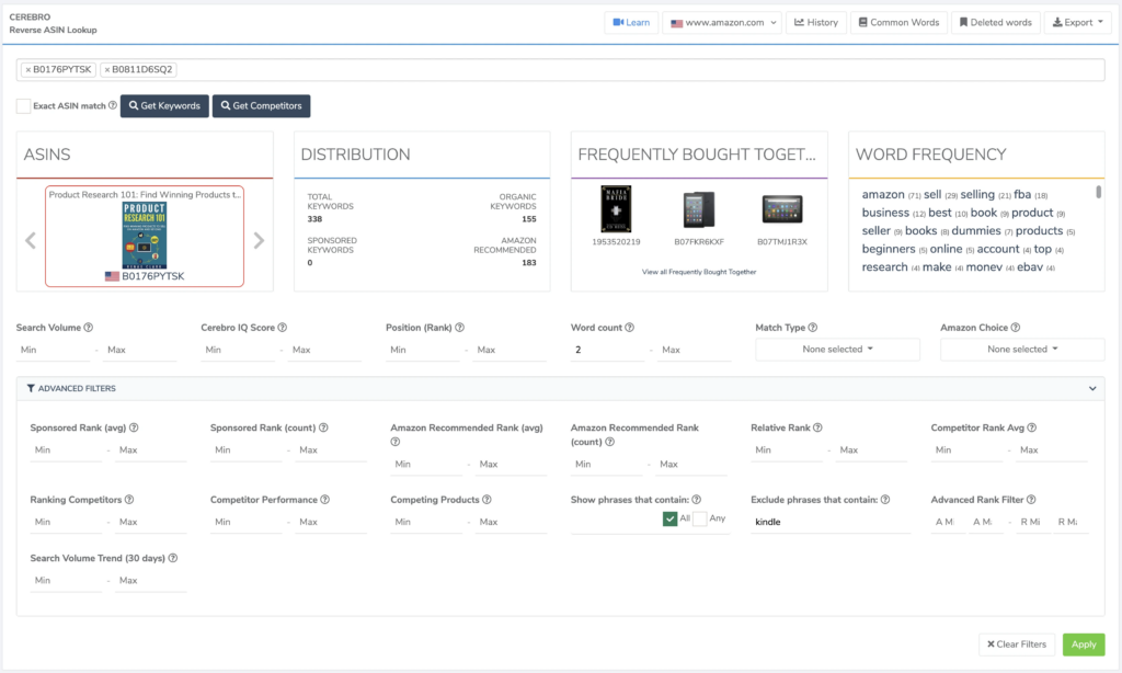 Helium 10 ebook tools screenshot setup