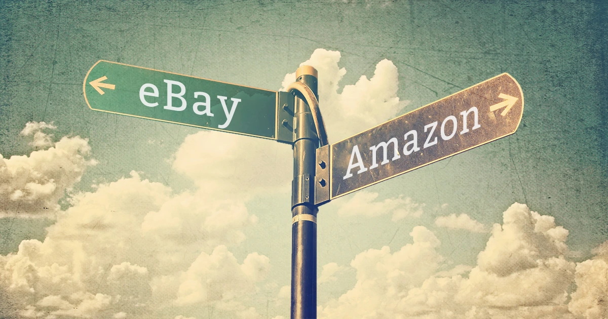 Amazon vs. eBay street signs pointing different directions