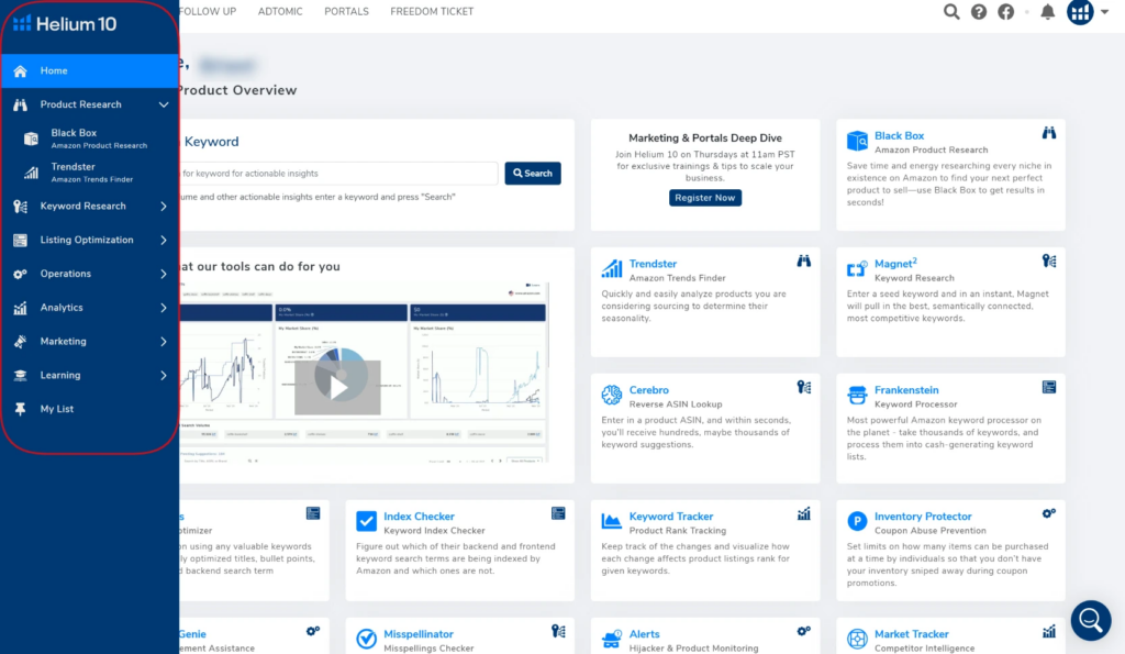 helium 10 dashboard