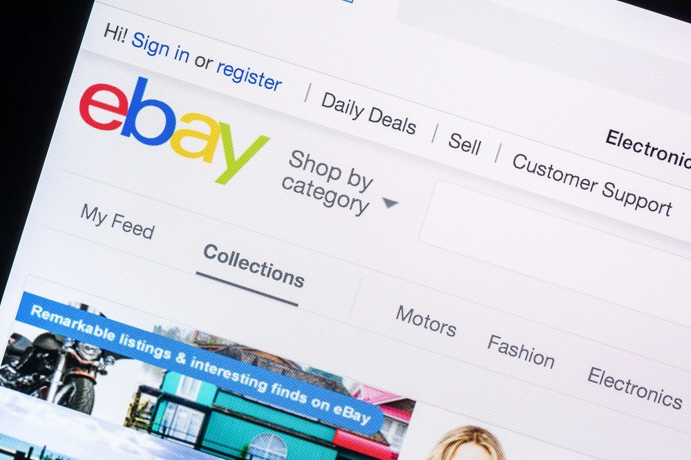 view of eBay online shopping by category option