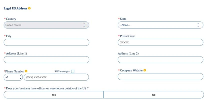 W9 or W8 and EIN Verification Letter from the Department of Treasury that verifies your US business address or place of physical operations