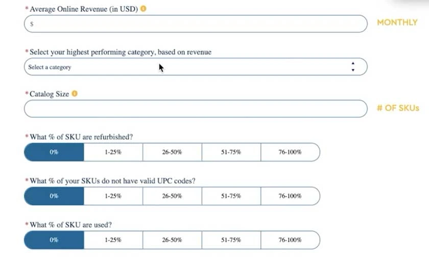 Primary product categories, catalog size, and related information section