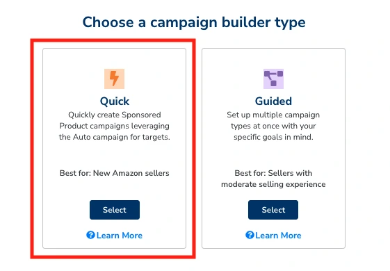 Choose a campaign builder type "Quick"