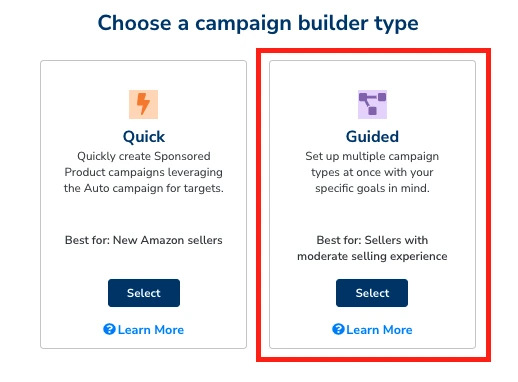 Choose a campaign builder type "Guided"