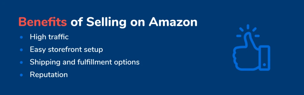 Graphic listing benefits of selling on Amazon and Amazon FBA