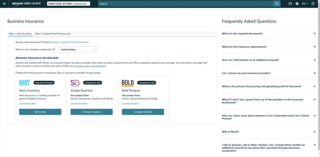 list of business insurance providers for Amazon