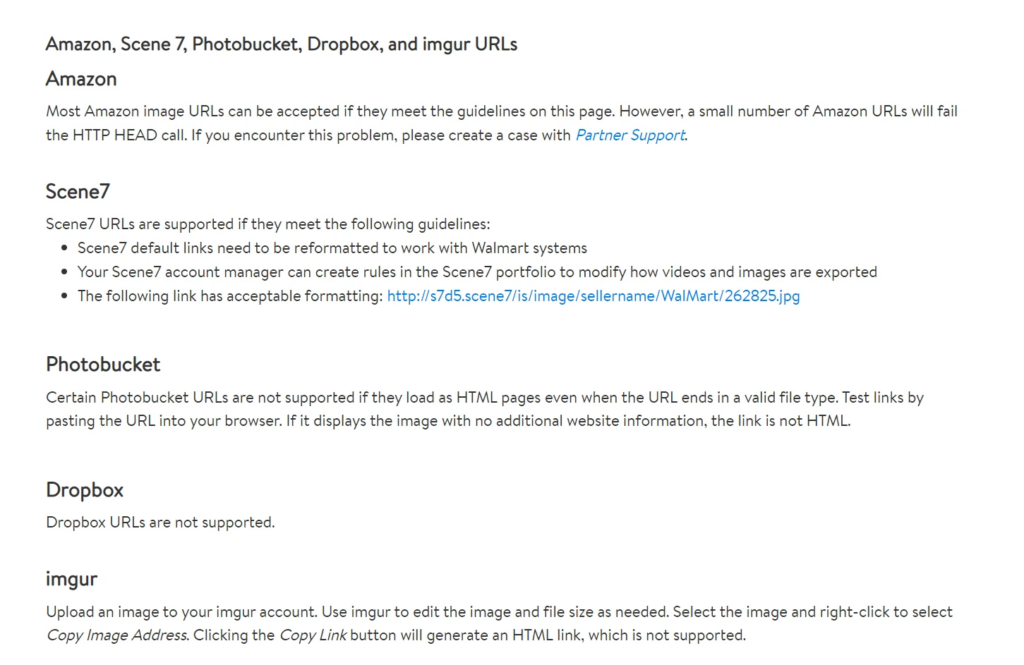 Walmart guidelines that allows you to use Amazon Image Hosting through the AWS platform