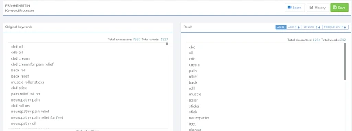 amazon keyword processor tool - helium 10 frankenstein
