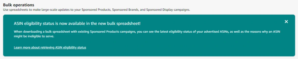 Bulk Operations ASIN eligibility status update