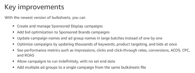 Key improvements to bulksheets