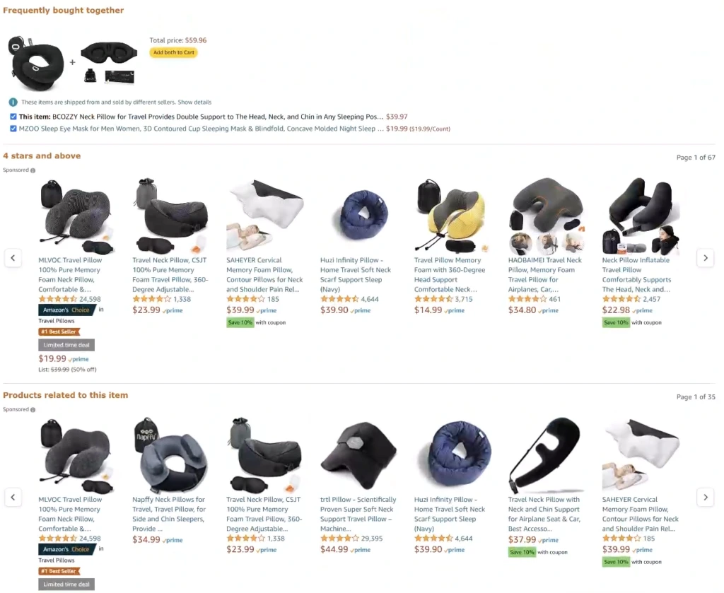 Example of frequently bought together (neck pillow + eye mask)