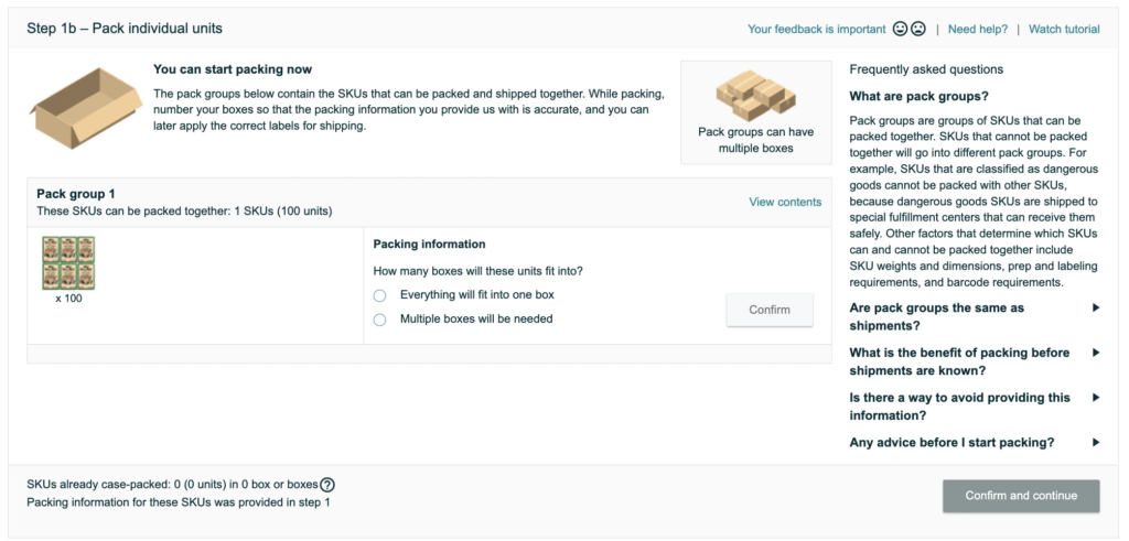 Individual Units of packing information