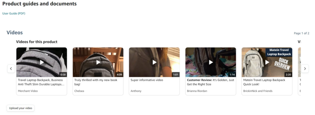 User videos for Amazon product example