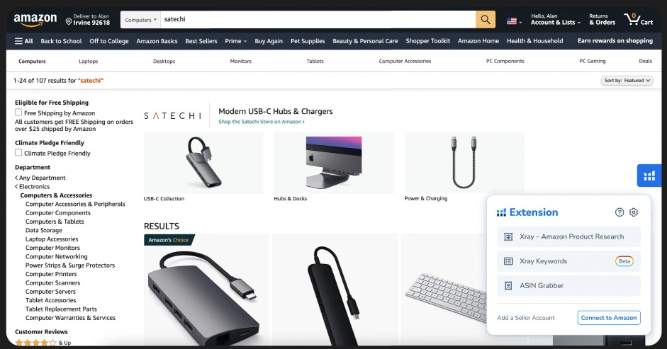 Helium 10 Chrome extension widget