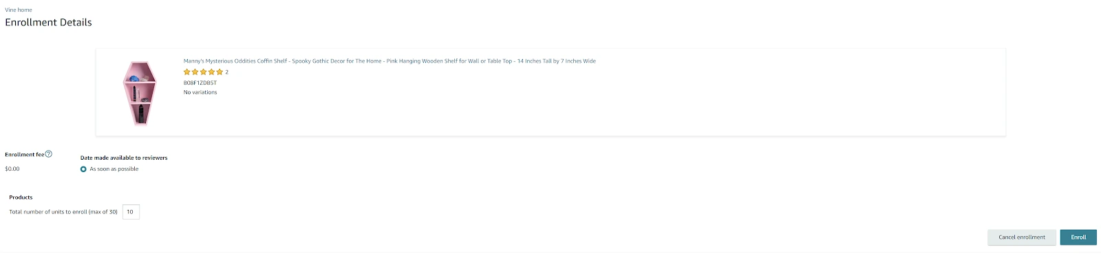 Amazon vine enrollment details