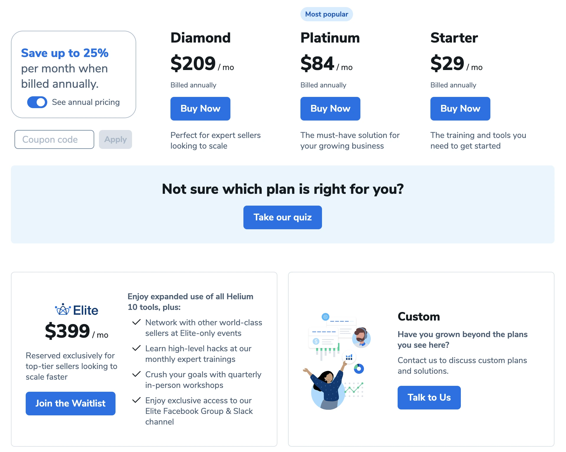 Helium 10 plan pricing options