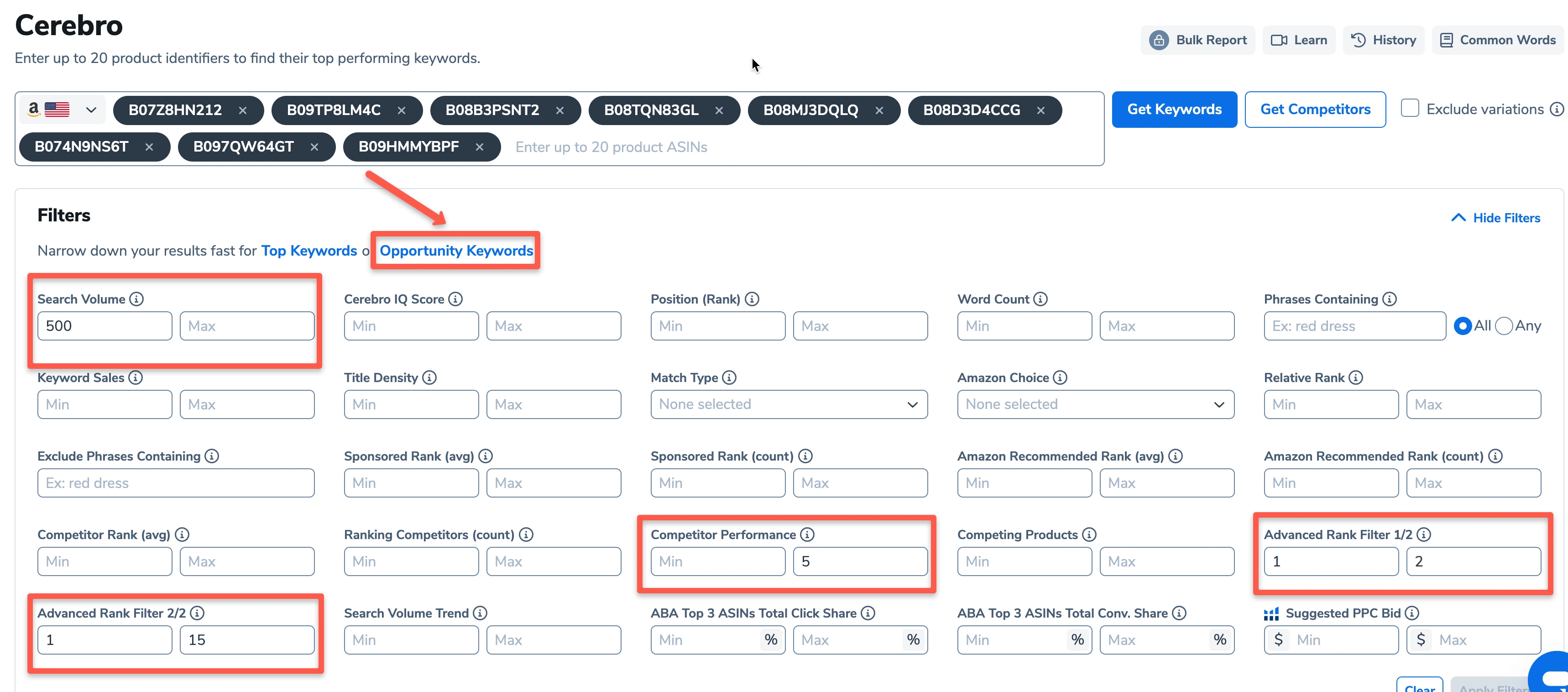 cerebro opportunity keywords