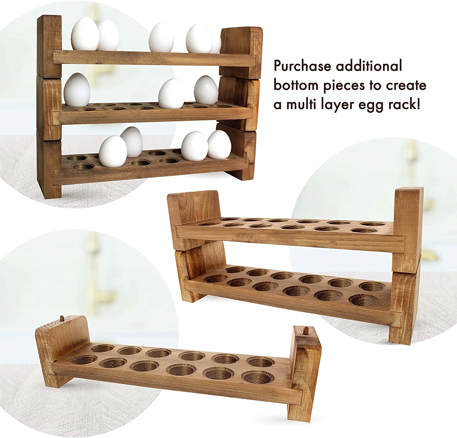 Purchase additional bottom pieces to create a multi-layer egg rack