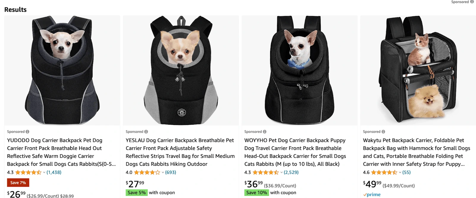 summer dog backpacks on Amazon