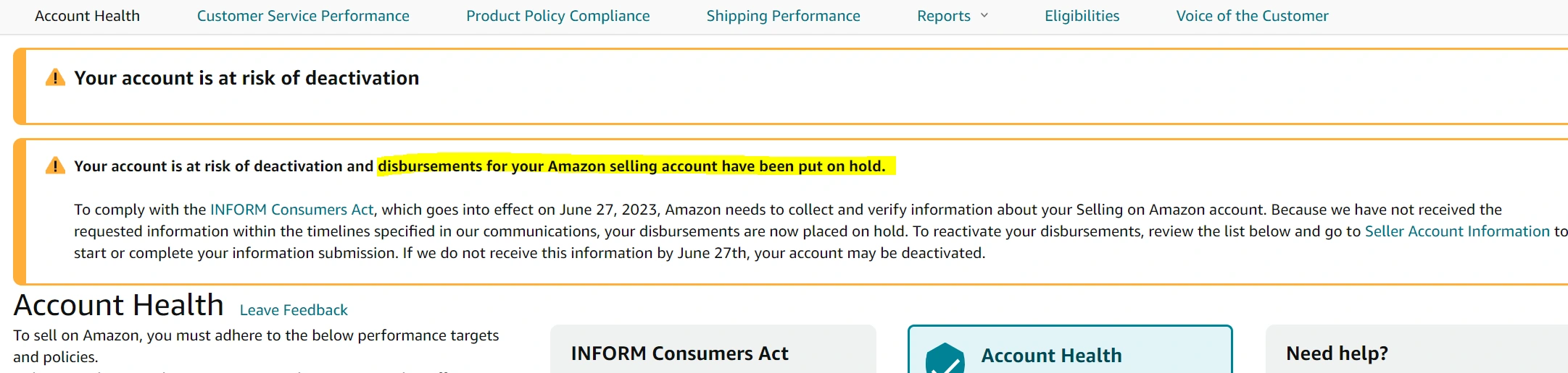 disbursements of your Amazon selling account have been put on hold notification 