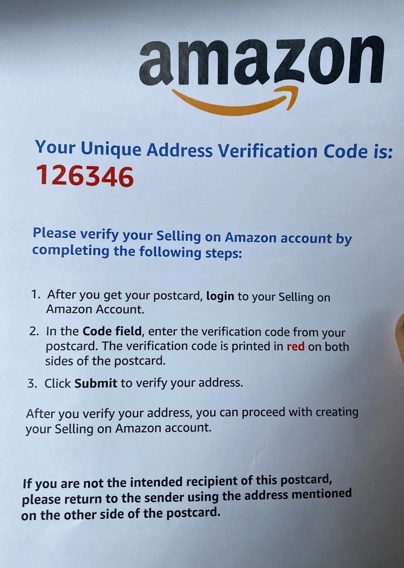 Your unique Amazon address cerfication 
