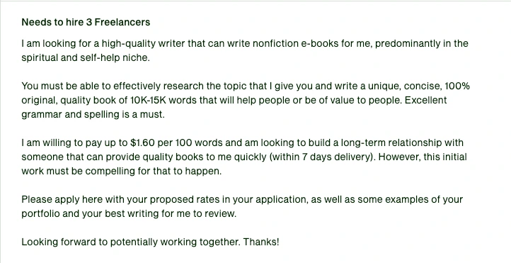 Job ad on Upwork or Fiverr