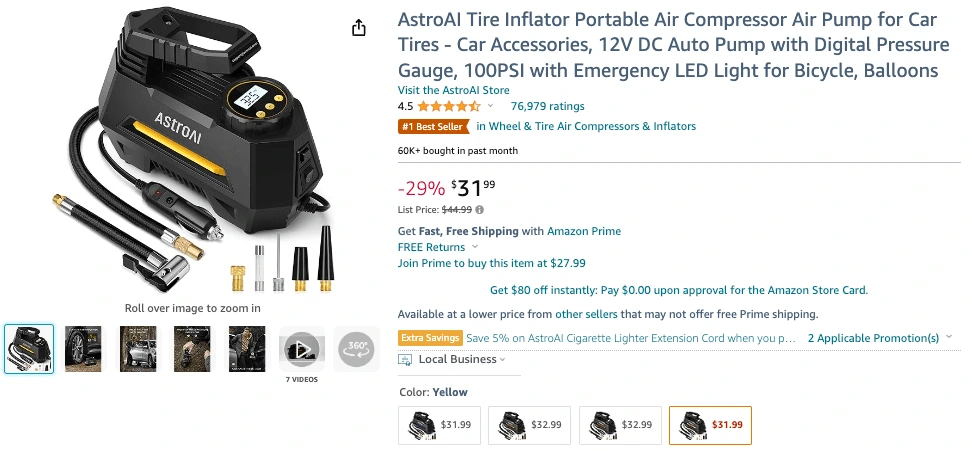 AstroAI Tire Inflator/Portable Air Compressor