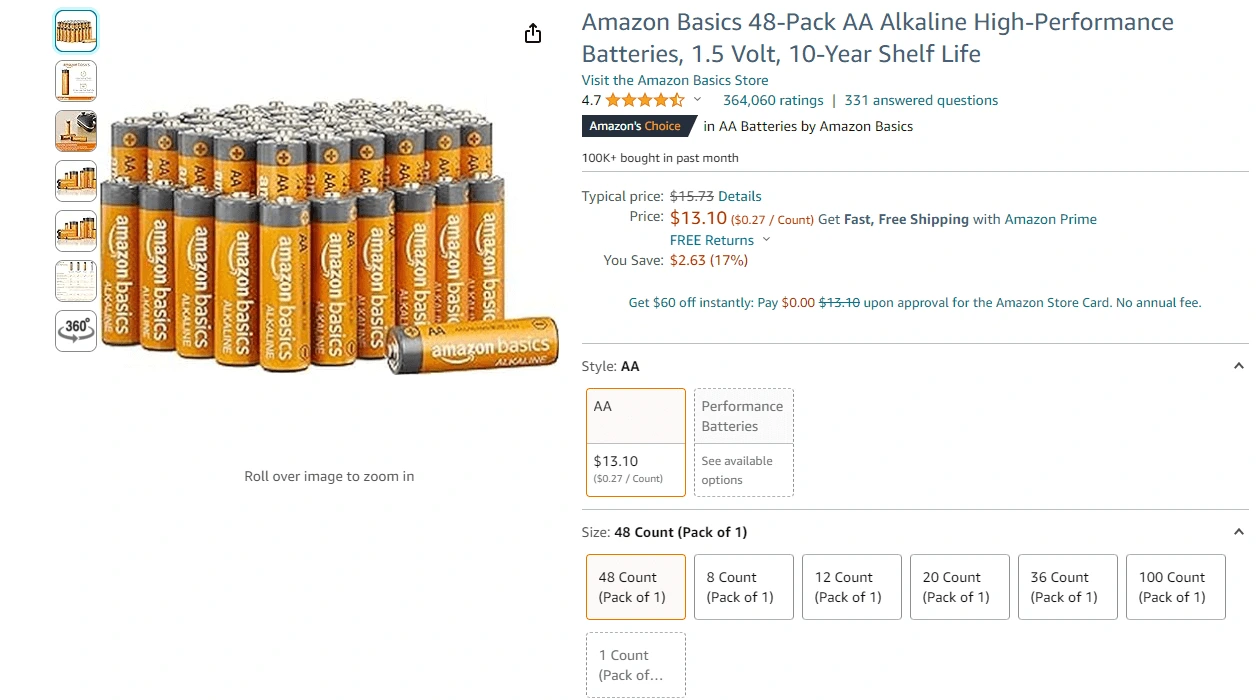 Amazon Basics 48 High-Performance Batteries