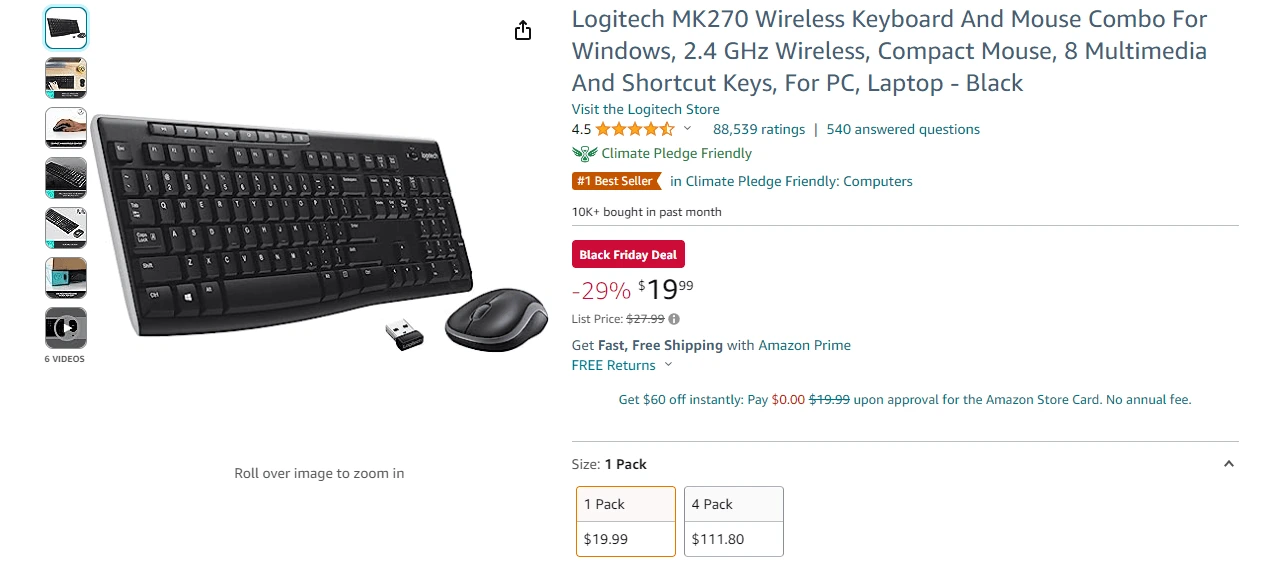 Logitech MK270 Wireless Keyboard and Mouse