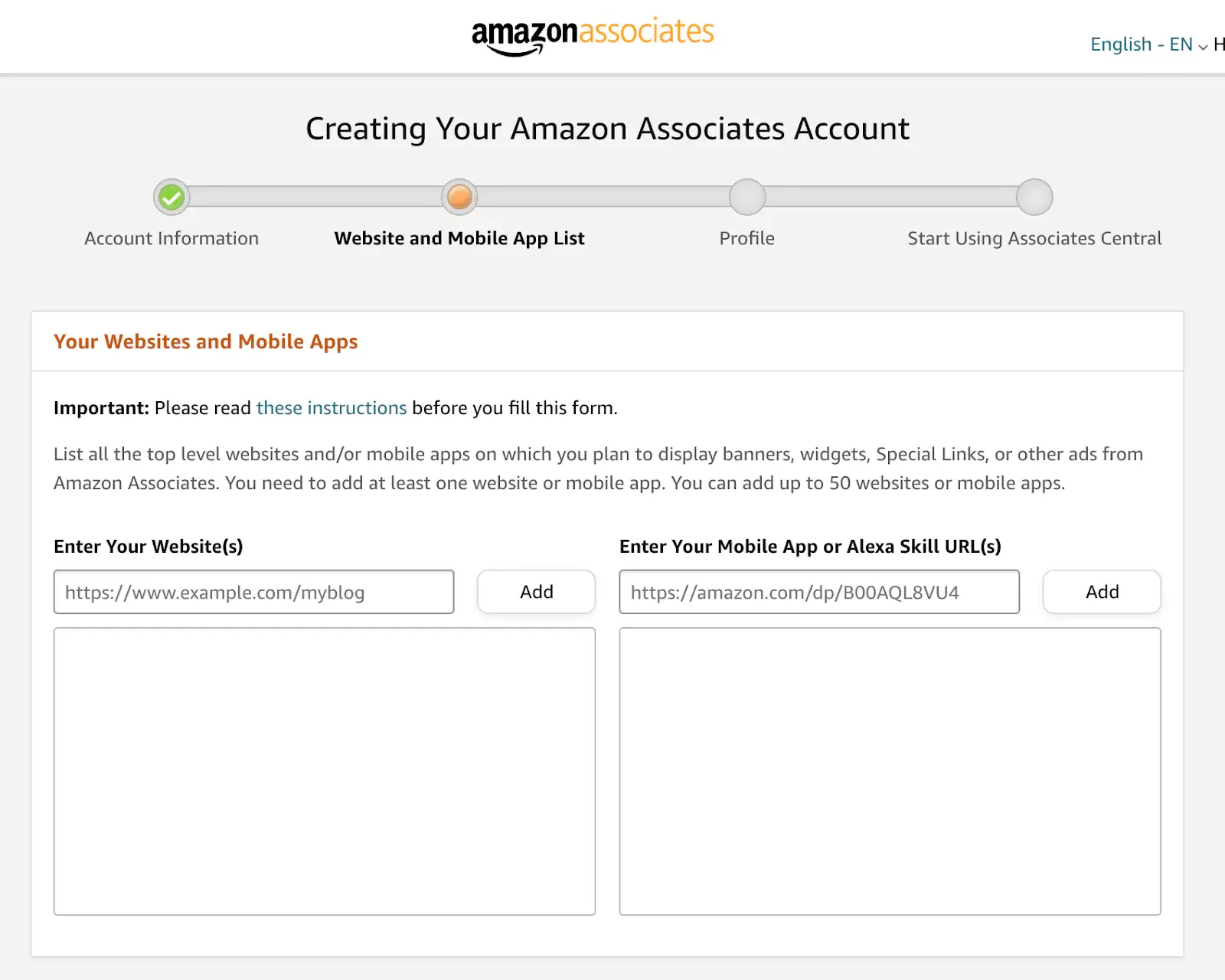 Create Amazon associates account